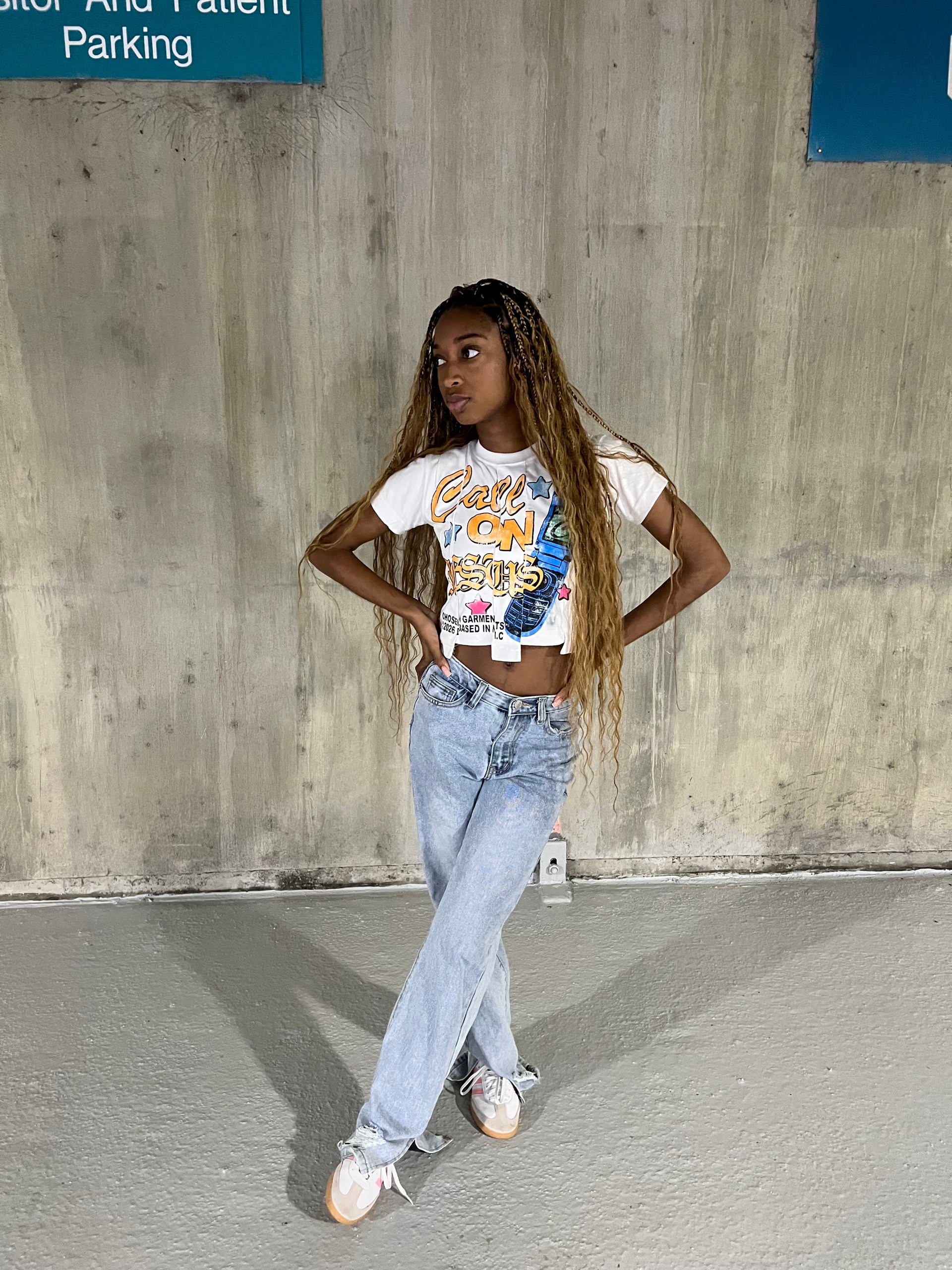 Call On Jesus White Tee Cropped